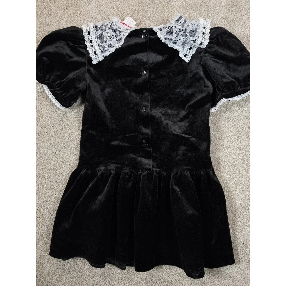 Vintage Black Velvet‎ Lace Collar Rose Dress Girls Size 6 USA